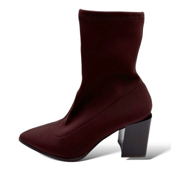 Aldo Burgundy Stretch Sock Ankle Boots With Patent Block Heels & Side Zipper 6.5 - Picture 2 of 16
